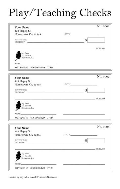 free printable checks for students.